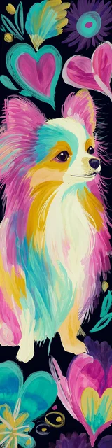 Free dog bookmarks featuring a pretty pomeranian with neon colors